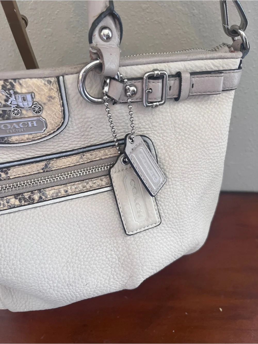 Authentic  Coach Madison Embossed Sophia Satchel in Cream Python style 19631